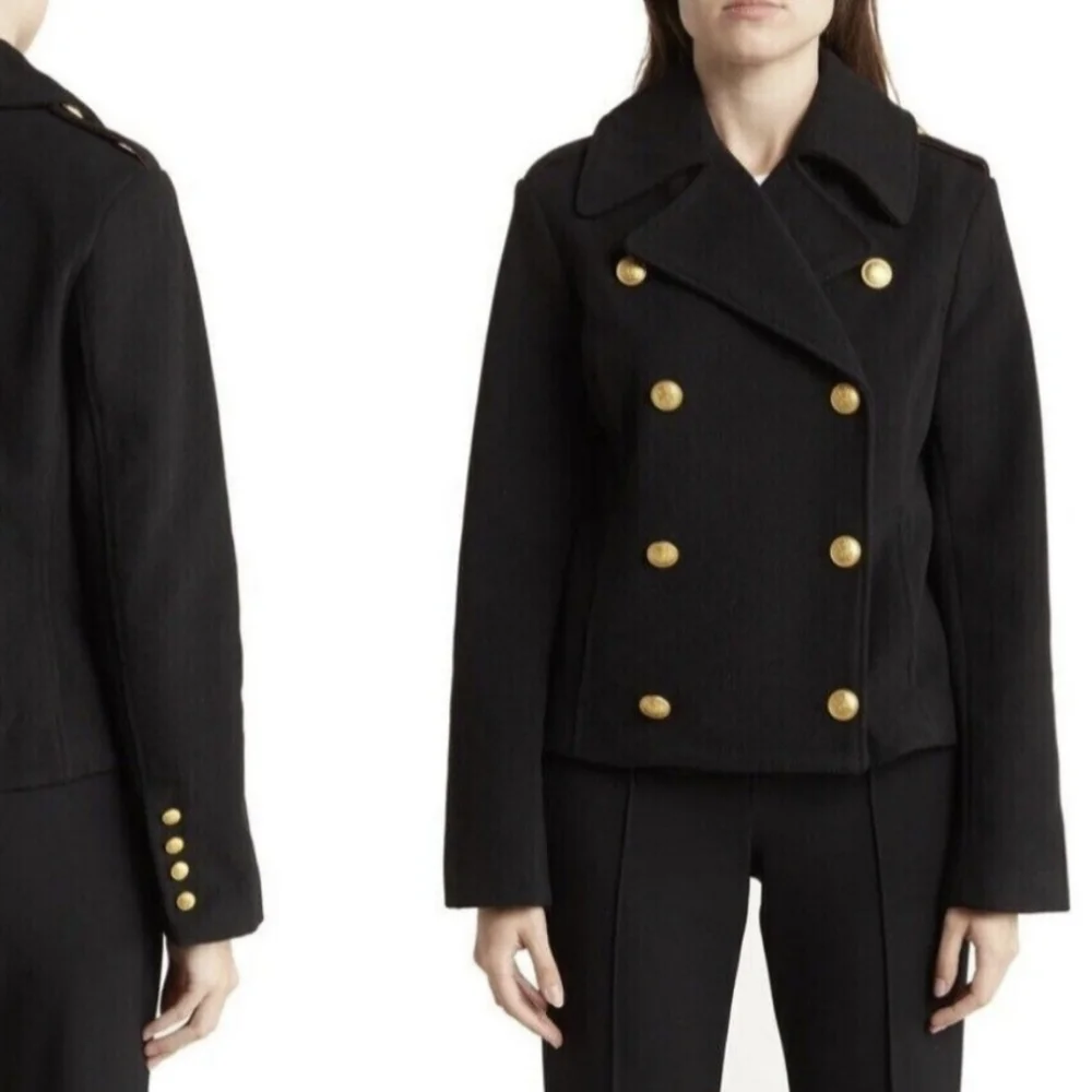 Rebecca Minkoff Black Wool Military Peacoat